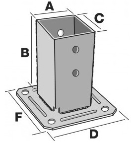 Pied de poteau carré 9x9 sur platine