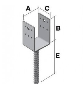 Pied de poteau en U avec tige 90X70 mm